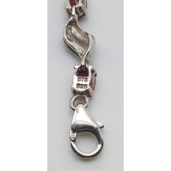Chuck Clemency Red Gemstone Tennis Bracelet STS 925 Sterling Silver Sparkly! - Picture 11 of 12